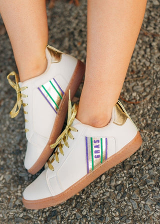Mardi Gras Embroidered White Sneakers - Select Trends Boutique