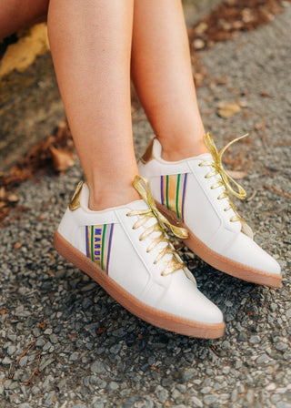 Mardi Gras Embroidered White Sneakers - Select Trends Boutique