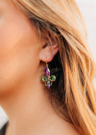 Mardi Gras Fleur De Lis Drop Earrings - Select Trends Boutique