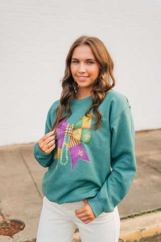 Mardi Gras Green Bow Sweatshirt | Select Trends Boutique