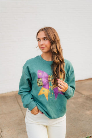Mardi Gras Green Bow Sweatshirt | Select Trends Boutique
