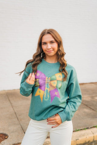 Mardi Gras Green Bow Sweatshirt | Select Trends Boutique