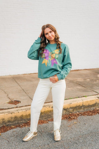 Mardi Gras Green Bow Sweatshirt | Select Trends Boutique