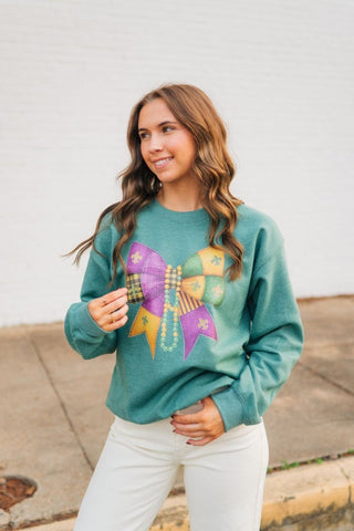 Mardi Gras Green Bow Sweatshirt | Select Trends Boutique