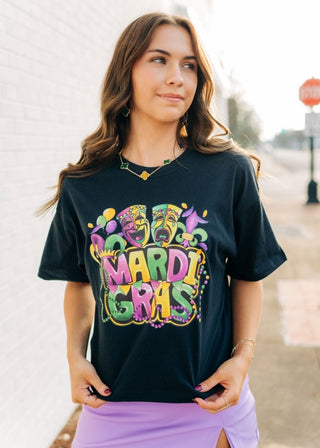 Mardi Gras Mask Black Graphic Tee | Select Trends Boutique