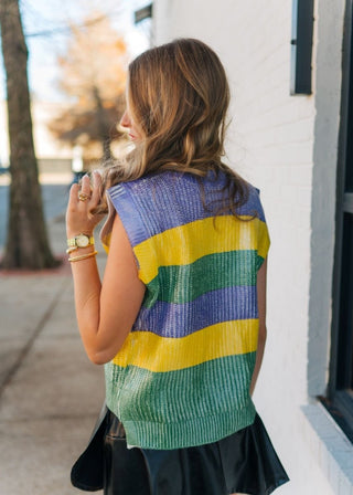 Mardi Gras Metallic Striped Sweater Vest | Select Trends Boutique