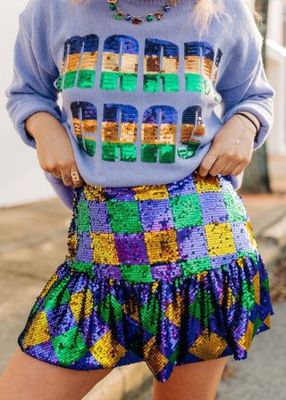 Mardi Gras Sequin Checkered Mini Skort - Select Trends Boutique