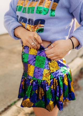 Mardi Gras Sequin Checkered Mini Skort - Select Trends Boutique