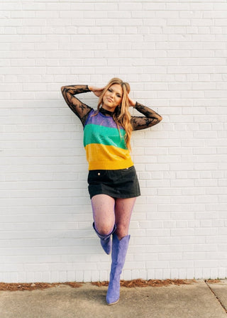 Mardi Gras Sequin Colorblock Knit Top - Select Trends Boutique