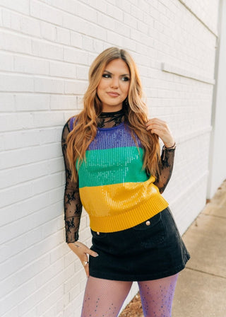Mardi Gras Sequin Colorblock Knit Top - Select Trends Boutique