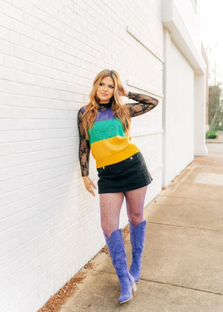 Mardi Gras Sequin Colorblock Knit Top - Select Trends Boutique