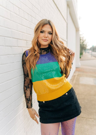 Mardi Gras Sequin Colorblock Knit Top - Select Trends Boutique