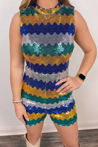 Mardi Gras Sequin Sleeveless Romper