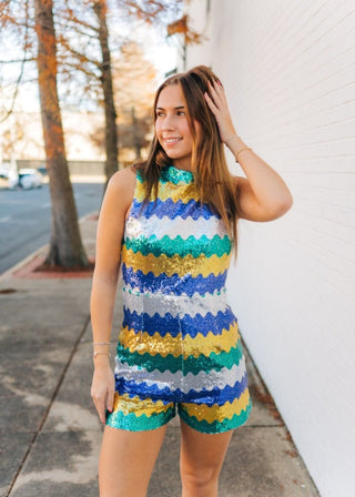 Mardi Gras Sequin Sleeveless Romper - Select Trends Boutique
