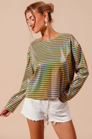 Mardi Gras Striped Sequin Long Sleeve Top - Select Trends Boutique