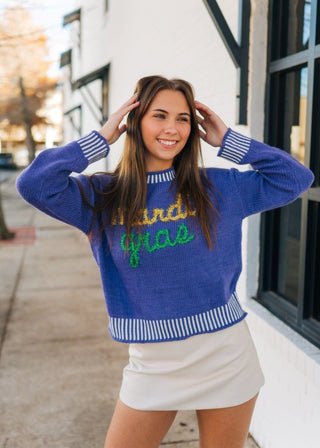 Mardi Gras Tinsel Purple Sweater | Select Trends Boutique