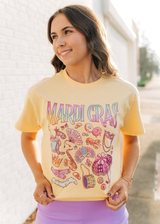 Mardi Gras Yellow Collage Graphic Tee | Select Trends Boutique