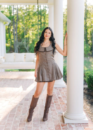 Marley Mocha Pleated Mini Dress | Select Trends Boutique