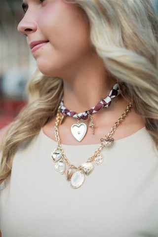 Maroon Checkered Charm Scarf Necklace - Select Trends Boutique