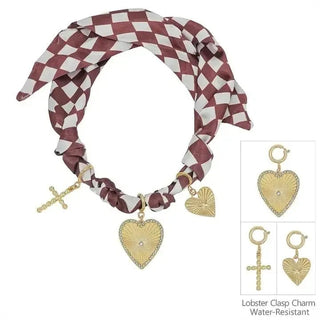 Maroon Checkered Charm Scarf Necklace | Select Trends Boutique