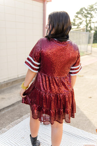 Maroon & White Jersey Sequin Dress