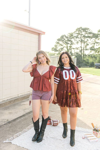 Maroon & White Jersey Sequin Dress - Select Trends Boutique