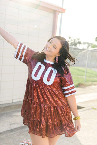 Maroon & White Jersey Sequin Dress - Select Trends Boutique