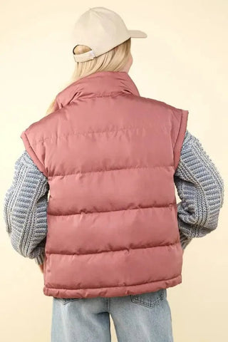 Mauve High Neck Puffer Vest | Select Trends Boutique