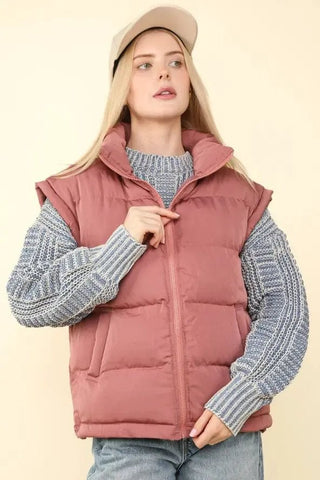 Mauve High Neck Puffer Vest | Select Trends Boutique
