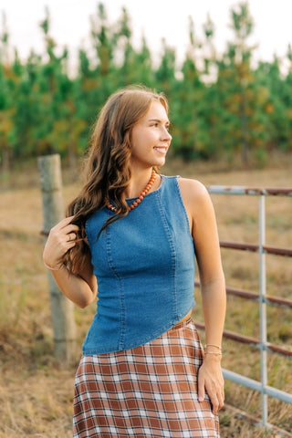 Medium Wash Asymmetrical Denim Top | Select Trends Boutique