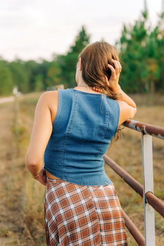 Medium Wash Asymmetrical Denim Top | Select Trends Boutique