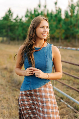 Medium Wash Asymmetrical Denim Top | Select Trends Boutique