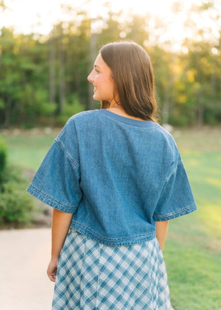 Medium Wash Short Sleeve Denim Top | Select Trends Boutique