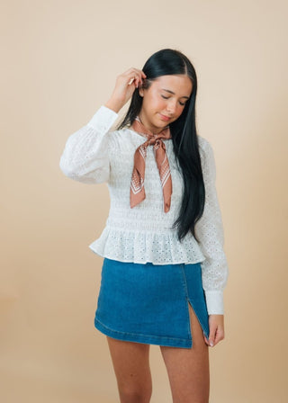 Medium Wash Slit Denim Skort | Select Trends Boutique