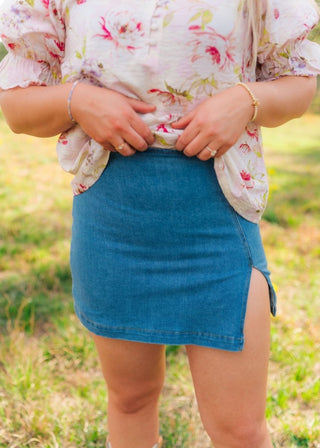 Medium Wash Slit Denim Skort - Select Trends Boutique
