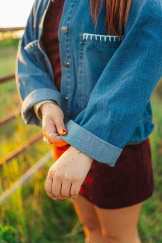 Medium Washed Stitched Denim Jacket - Select Trends Boutique