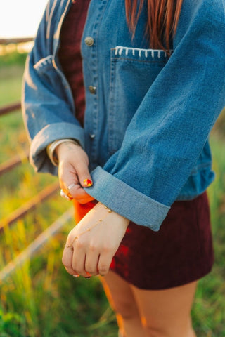 Medium Washed Stitched Denim Jacket - Select Trends Boutique