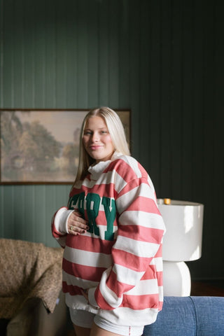 Merry Vintage Striped Mock Neck Sweatshirt | Select Trends Boutique