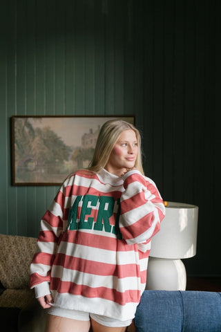 Merry Vintage Striped Mock Neck Sweatshirt | Select Trends Boutique