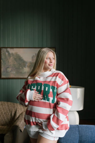 Merry Vintage Striped Mock Neck Sweatshirt | Select Trends Boutique
