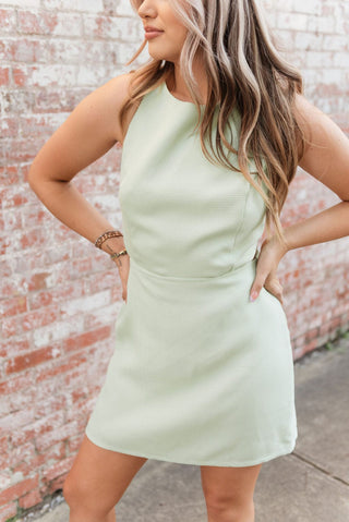 Mint Bow Open Back Mini Dress