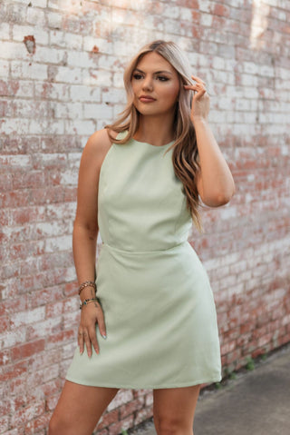 Mint Bow Open Back Mini Dress