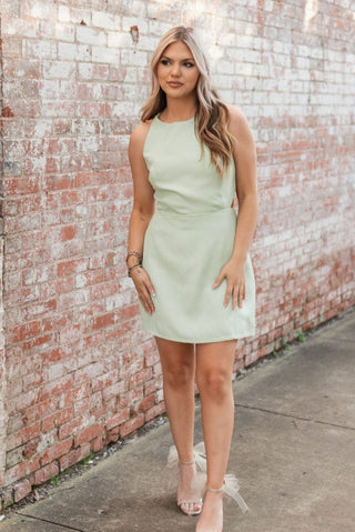 Mint Bow Open Back Mini Dress - Select Trends Boutique