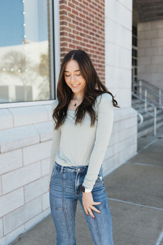 Mint Green Scoop Neck Long Sleeve | Select Trends Boutique
