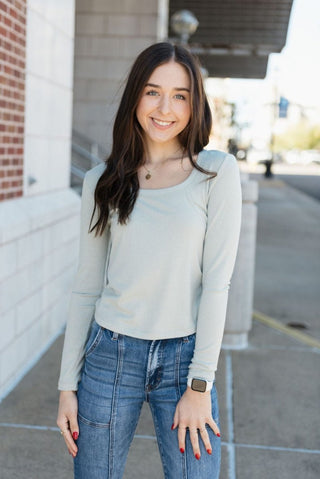 Mint Green Scoop Neck Long Sleeve | Select Trends Boutique