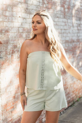 Mint Lace Trim Tube Top & Short Set | Select Trends Boutique