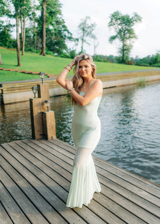 Maxi light green dress with sheer bottom