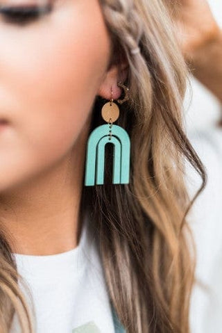 Mint Wooden Arch Earrings