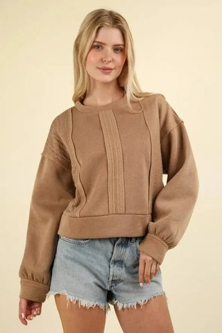 Mocha Cable Contrast Pullover | Select Trends Boutique