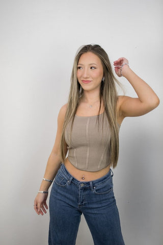 Mocha Knit Corset Top | Select Trends Boutique